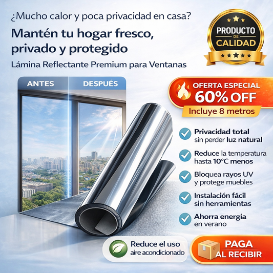 Rollo Vinilo Espejo (60 cm x 2 m): Control Solar y Privacidad