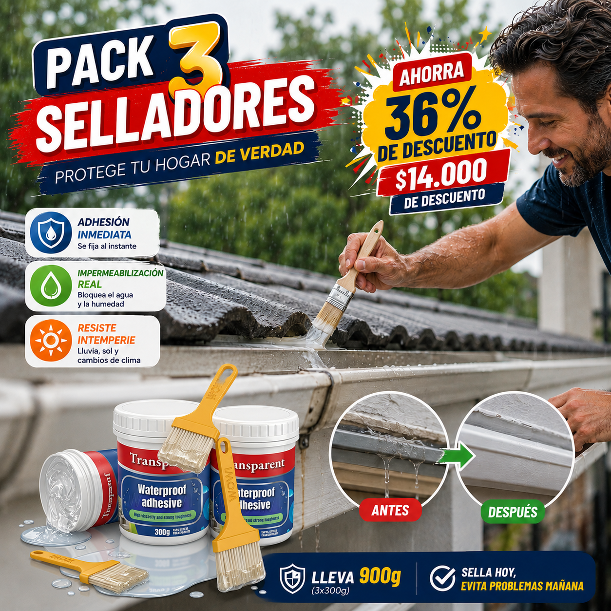 Sellador Impermeable 900cc Solución Total Filtraciones